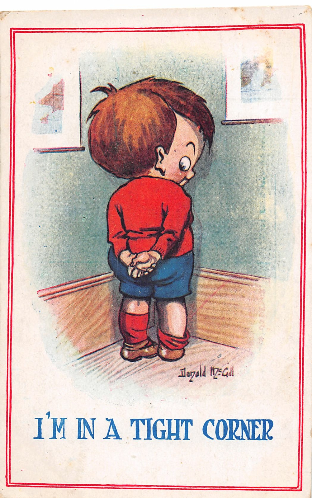 F92/ Artist Signed Postcard c1910 Donald McGill Comic Boy in Corner 6