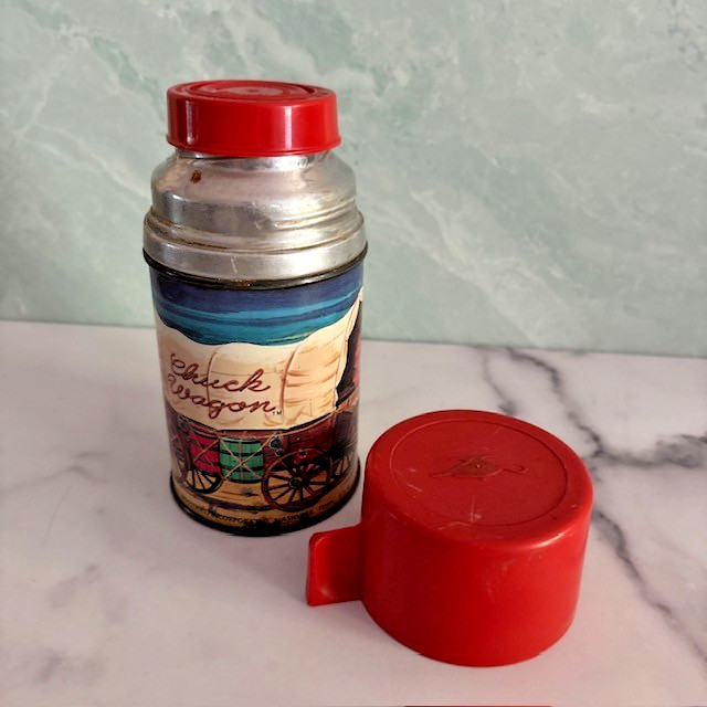 Vintage 1950s CHUCK WAGON Thermos with Cup Aladdin Original Retro Kids Lunch Fun Vintage 1950s CHUCK WAGON Thermos with Cup Aladdin Original Retro Kids Lunch Fun