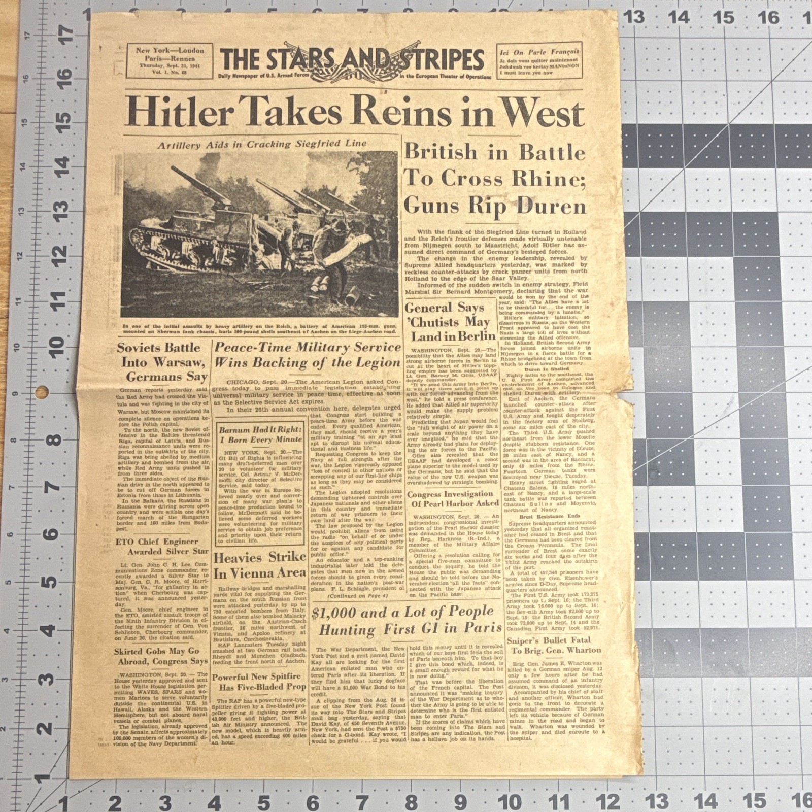 WWII 1944 Stars and Stripes Newspaper – September 21, 1944 Hitler Takes Rein A2