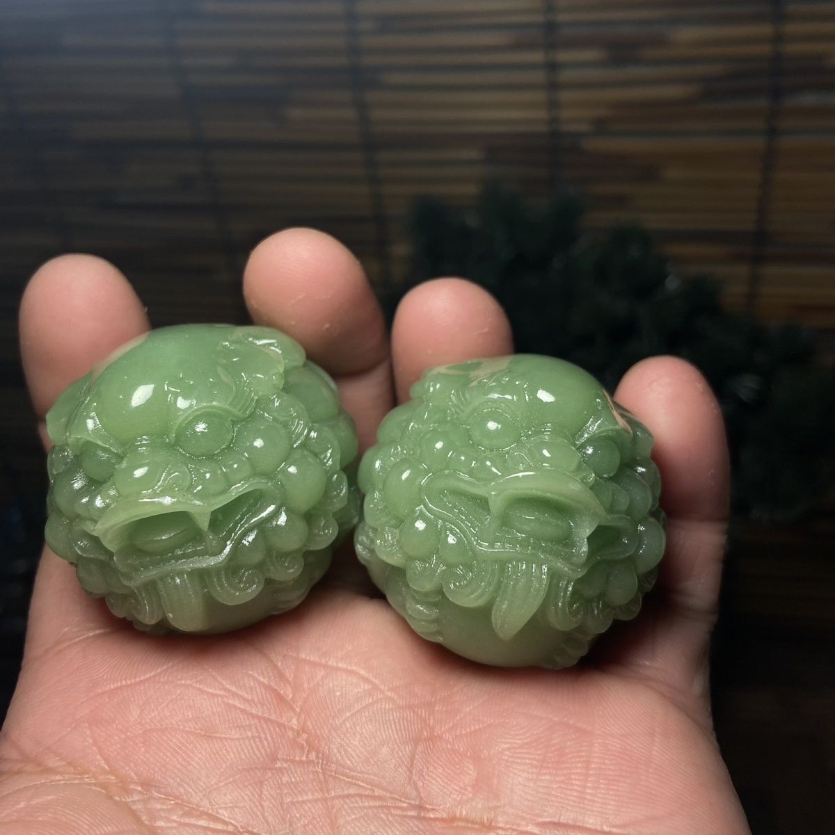 Qing Jade Pixiu Hand Exercise Massage Balls Pair 4.2cm Feng Shui Charm