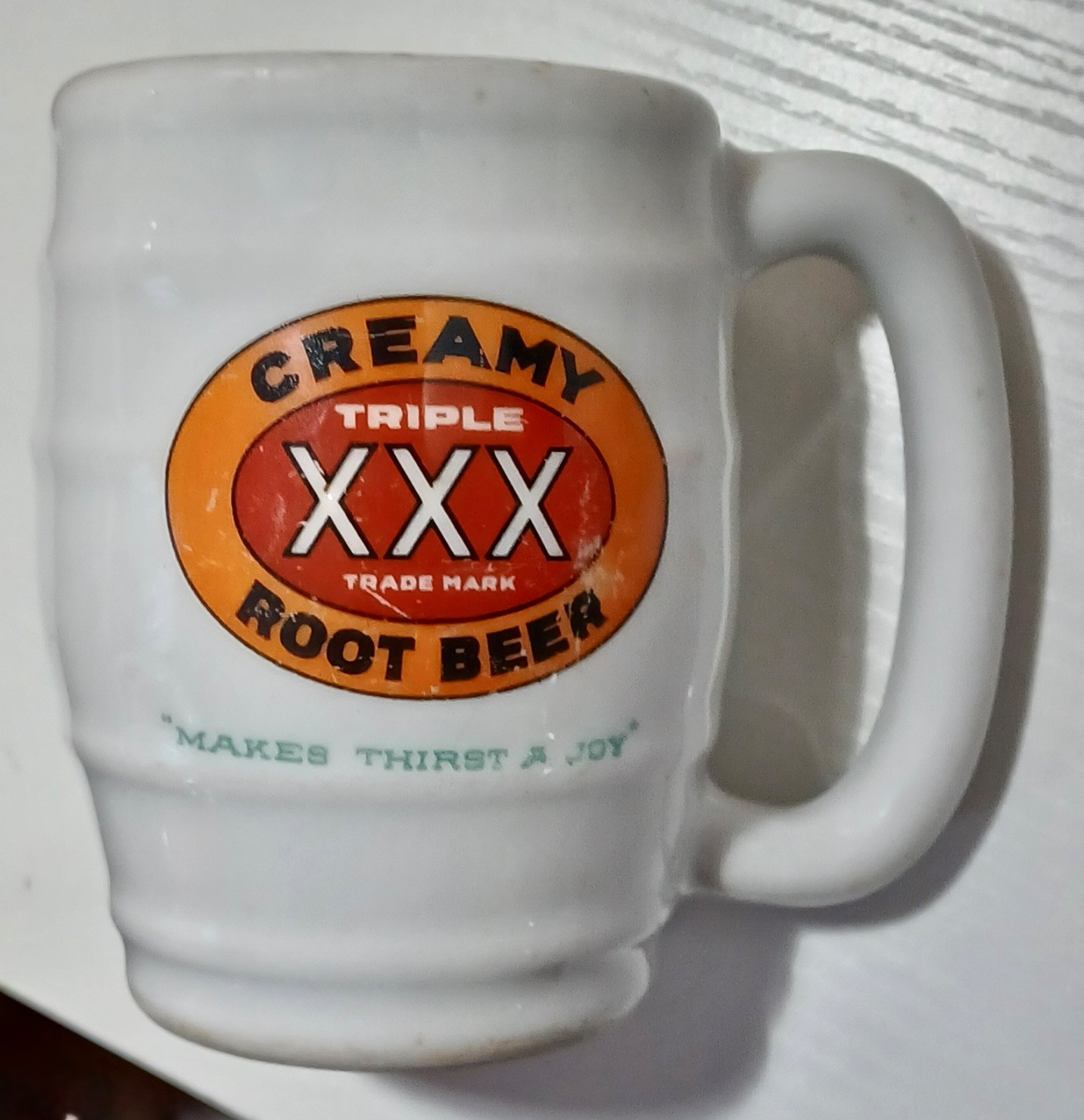 VINTAGE CREAMY TRIPLE XXX TRADE MARK ROOT BEER MUG