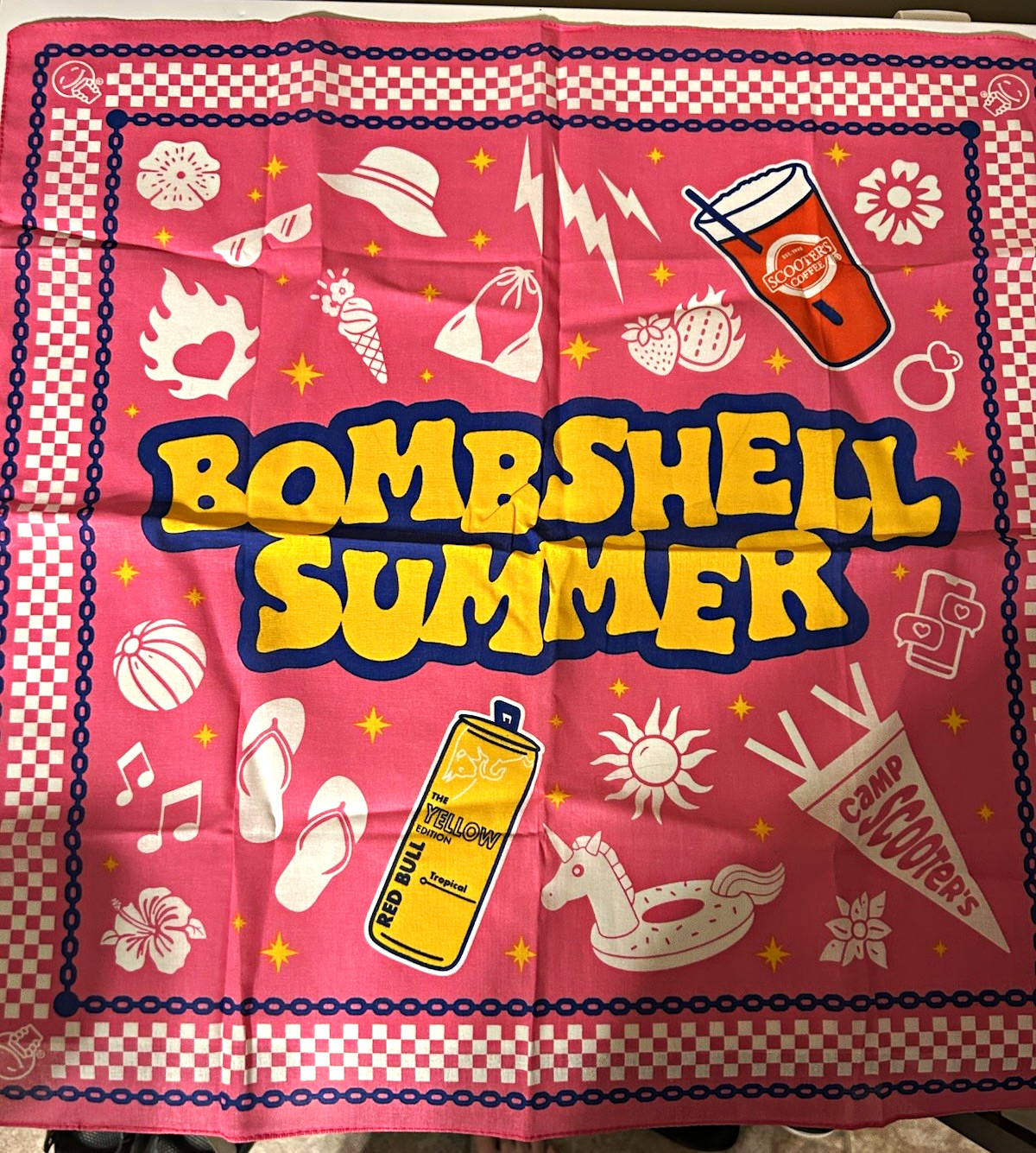 Scooter\'s Coffee Bombshell Summer Pink Promotional Bandana Coffee & Tea Theme