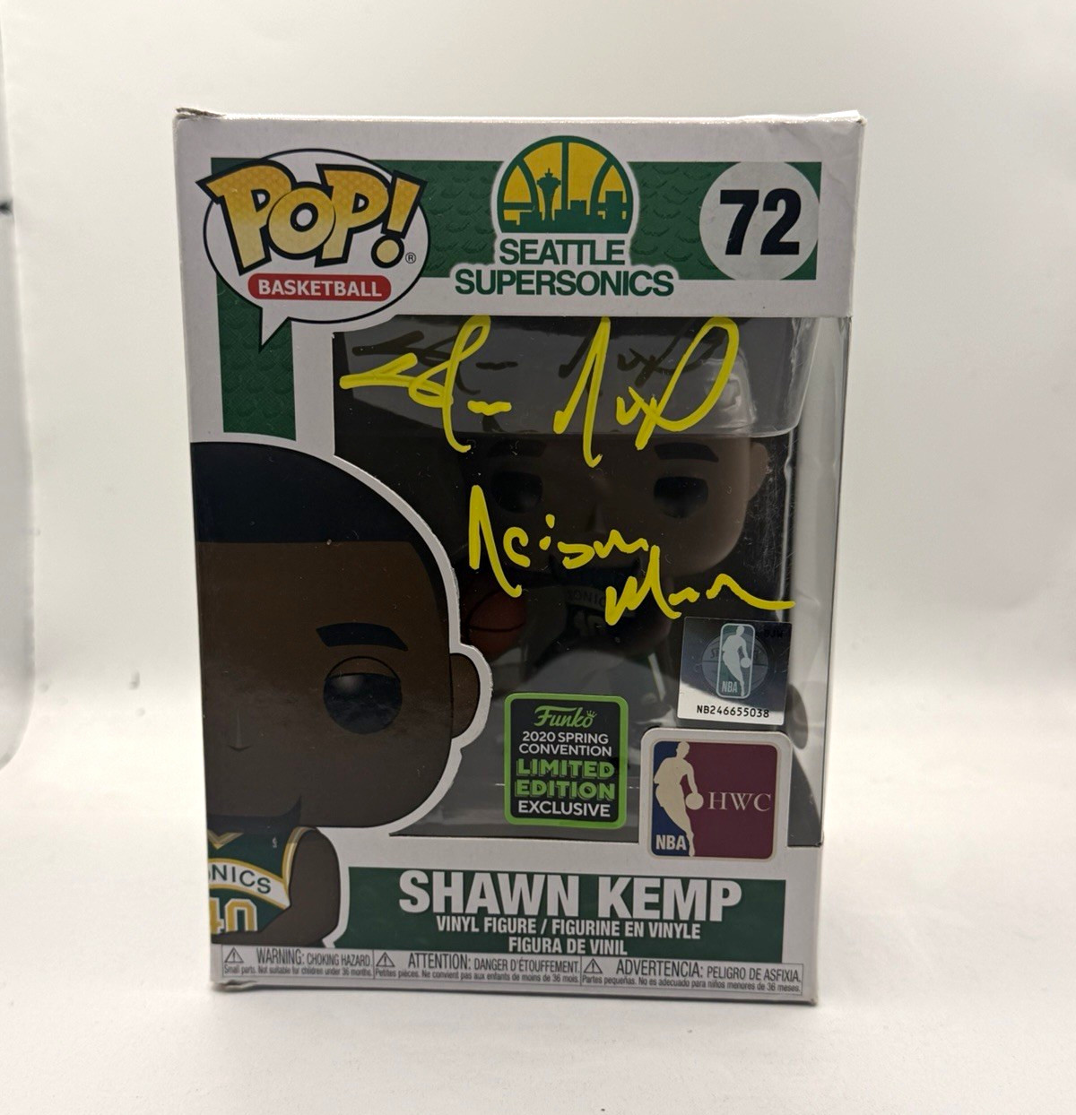 Funko Pop Basketball Shawn Kemp yellow ink Auto JSA WC842532 Funko Pop Basketball Shawn Kemp yellow ink Auto JSA WC842532