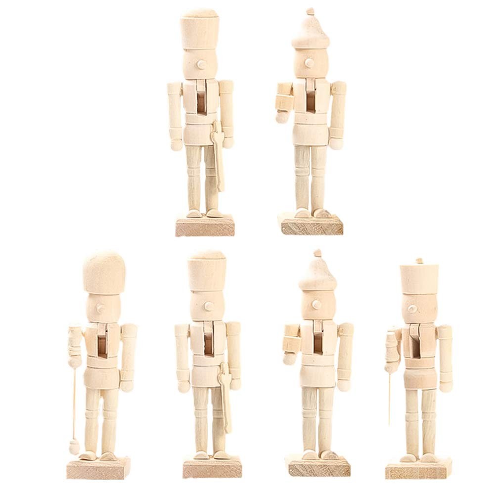 6Pcs Unfinished Wooden Nutcracker Figurines - DIY Blank Christmas Ornaments 6Pcs Unfinished Wooden Nutcracker Figurines - DIY Blank Christmas Ornaments
