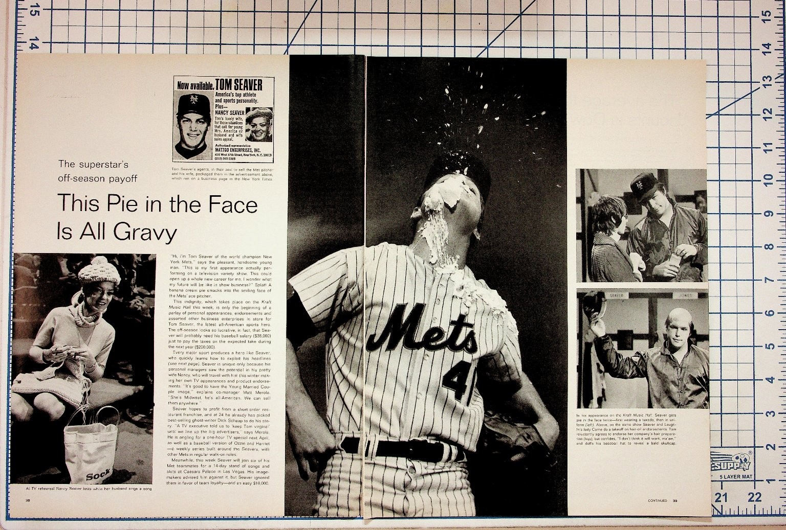 Vintage 1960s Tom Seaver Mets Pie in Face & Chuck Jones Magazine Page Vintage 1960s Tom Seaver Mets Pie in Face & Chuck Jones Magazine Page