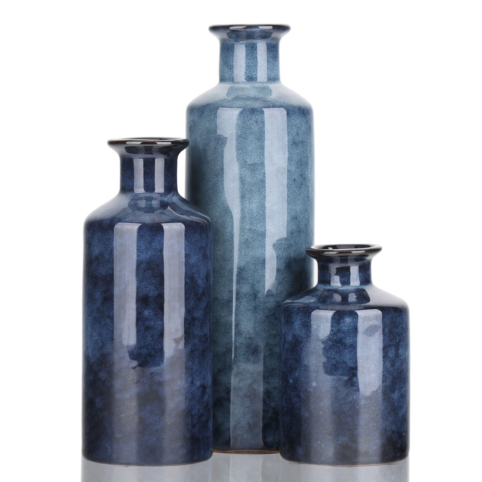 Blue Ceramic Vase Set - 3 Small Vases Farmhouse Country Decor Blue Ceramic Vase Set - 3 Small Vases Farmhouse Country Decor