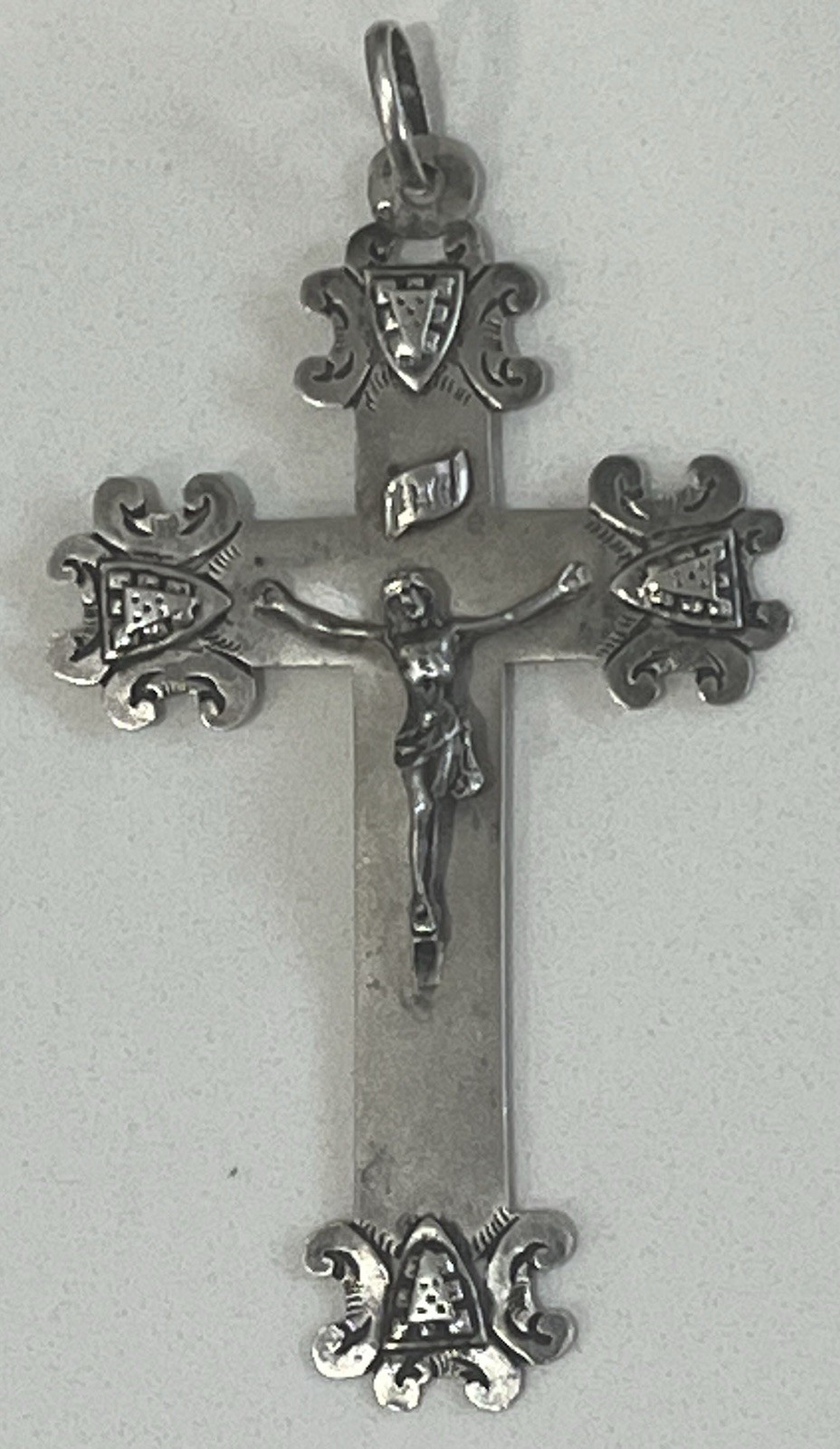 Ant. 1800s French Gothic Sterling Silver Jesus Cross / Crucifix Pendant 4