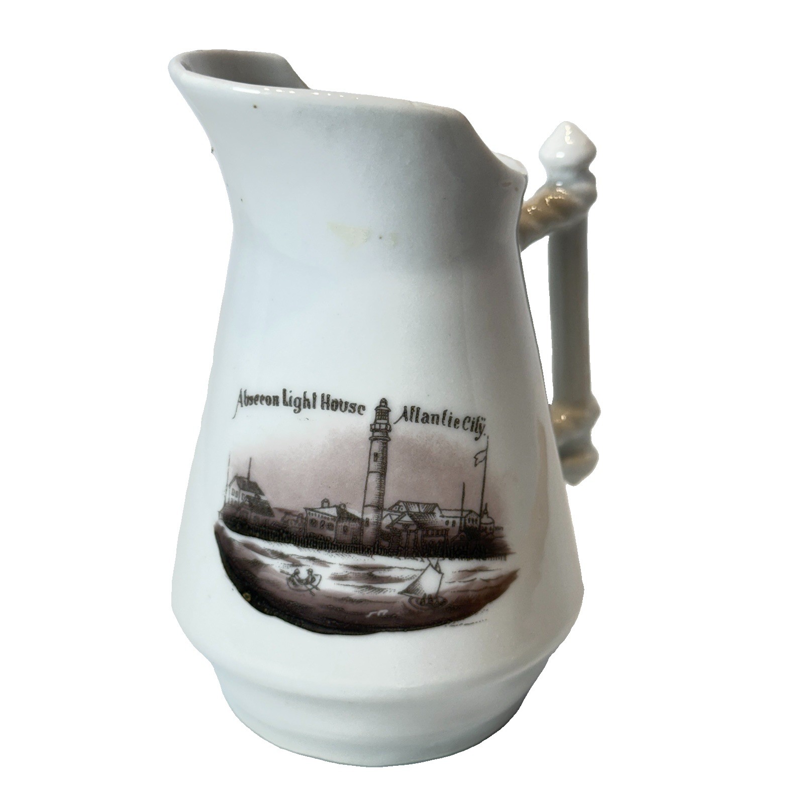 ATLANTIC CITY NJ Antique ABSECON LIGHT HOUSE Souvenir TRINKET PAINTED CREAMER ATLANTIC CITY NJ Antique ABSECON LIGHT HOUSE Souvenir TRINKET PAINTED CREAMER