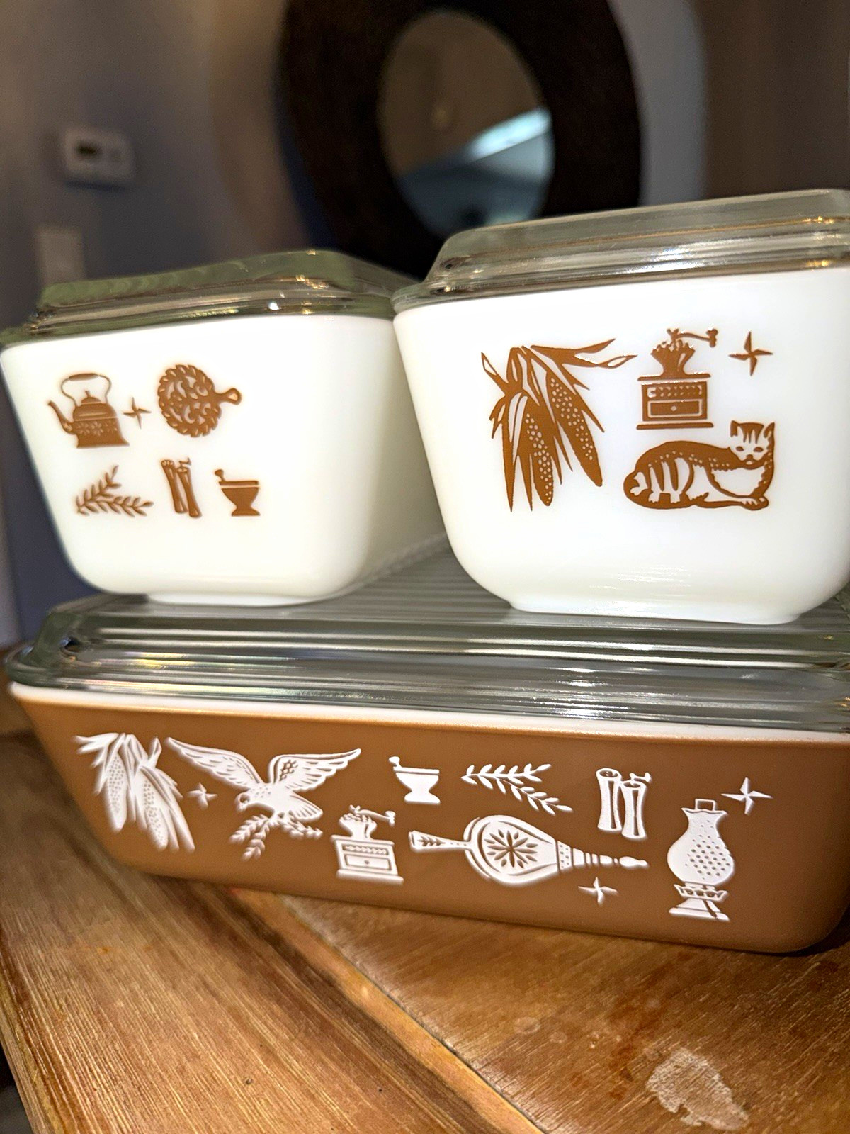 Unused Mint Vintage Pyrex Early American Refrigerator Dish Set - New Old Stock