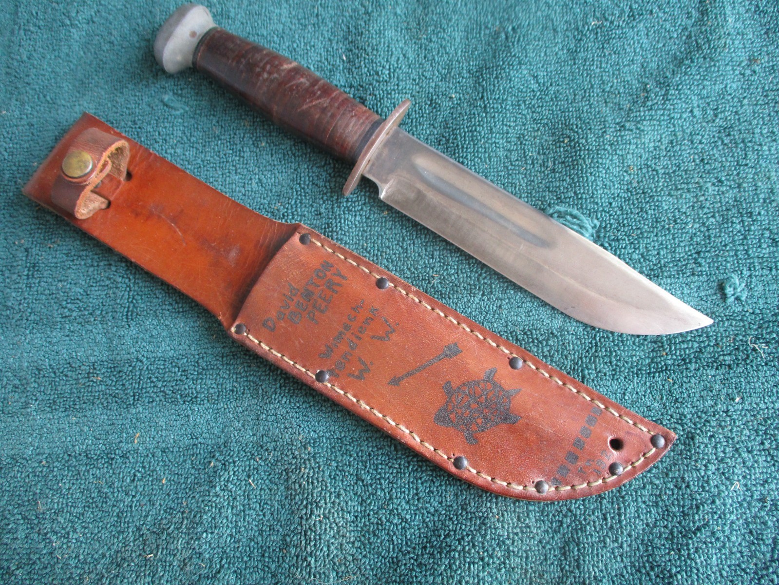 Vintage PAL RH 36 Knife W/ Boy Scout Art Sheath Weimachtendienk Turtle Symbol