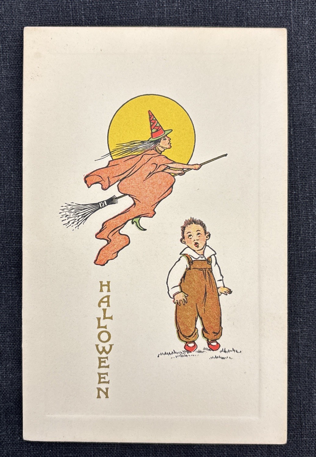 Vintage Gibson Art Halloween Flying Witch Full Moon Frightened Boy GA23 Antique Vintage Gibson Art Halloween Flying Witch Full Moon Frightened Boy GA23 Antique