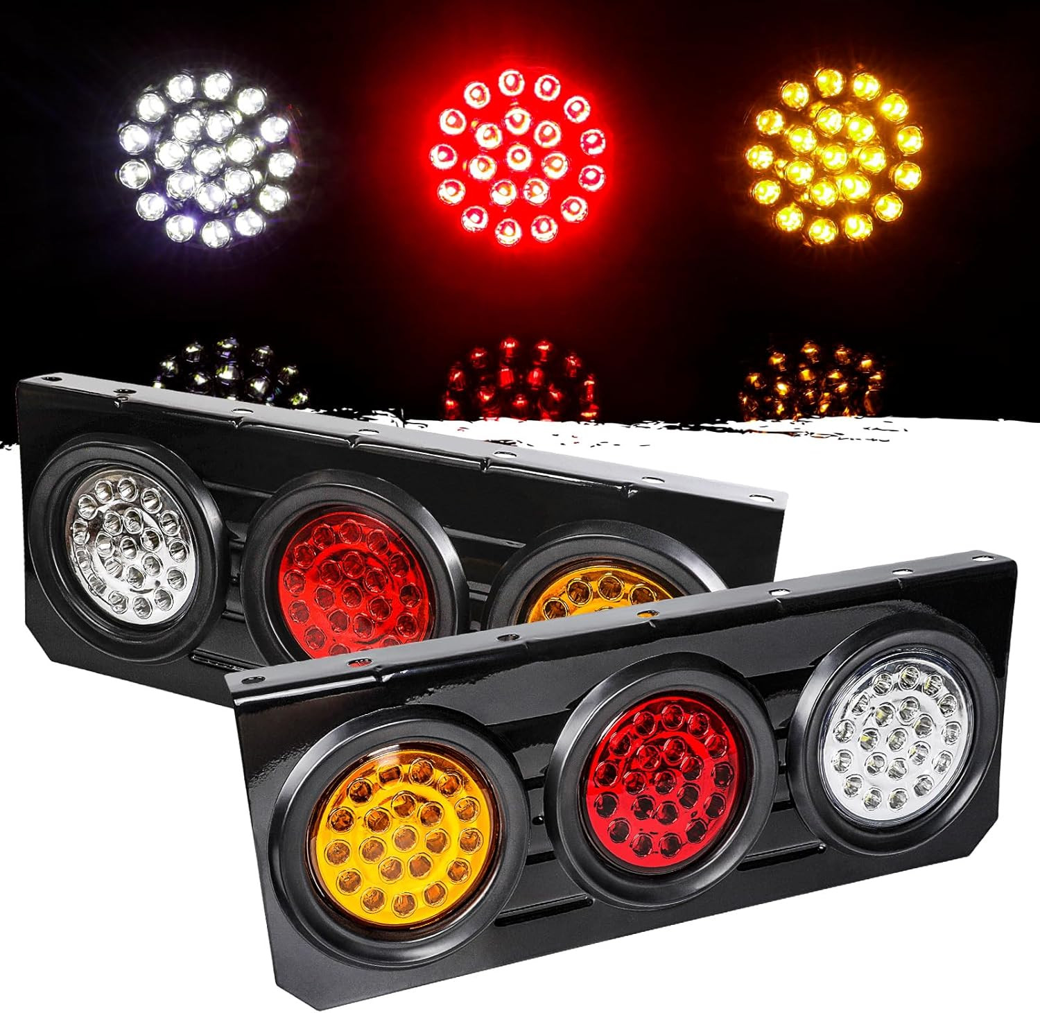 2 PCS LED Truck Trailer Tail Lights with Iron Bracket Base,12V-24V round Led Tra