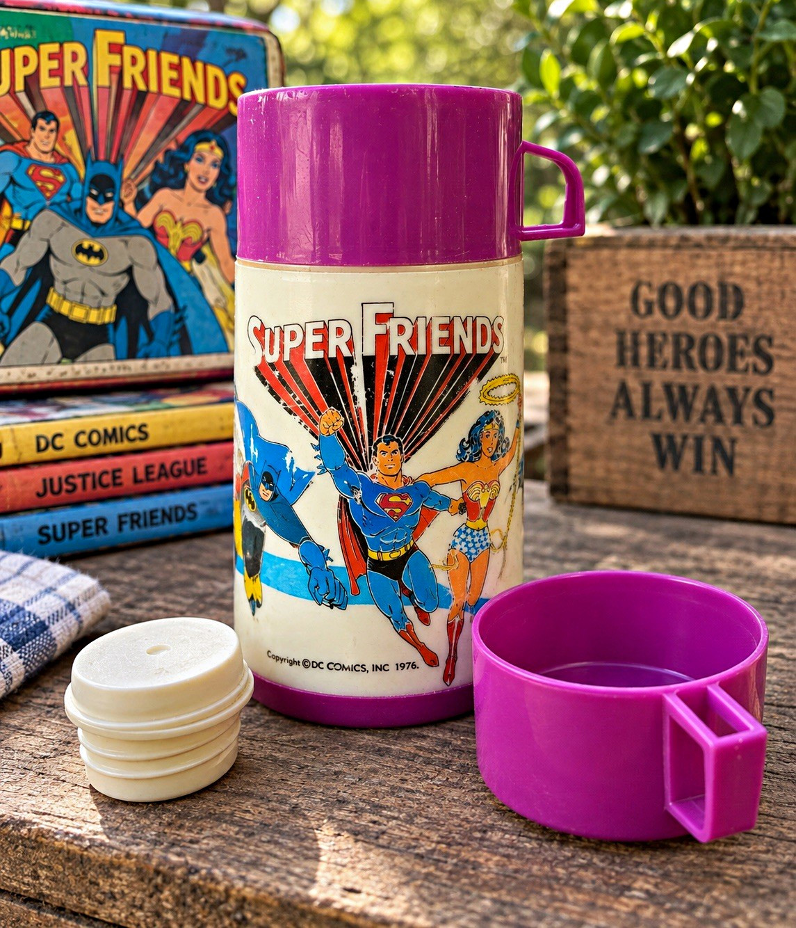 Vintage 1976 Aladdin Super Friends DC Comics Thermos Superman Batman 8oz Vintage 1976 Aladdin Super Friends DC Comics Thermos Superman Batman 8oz
