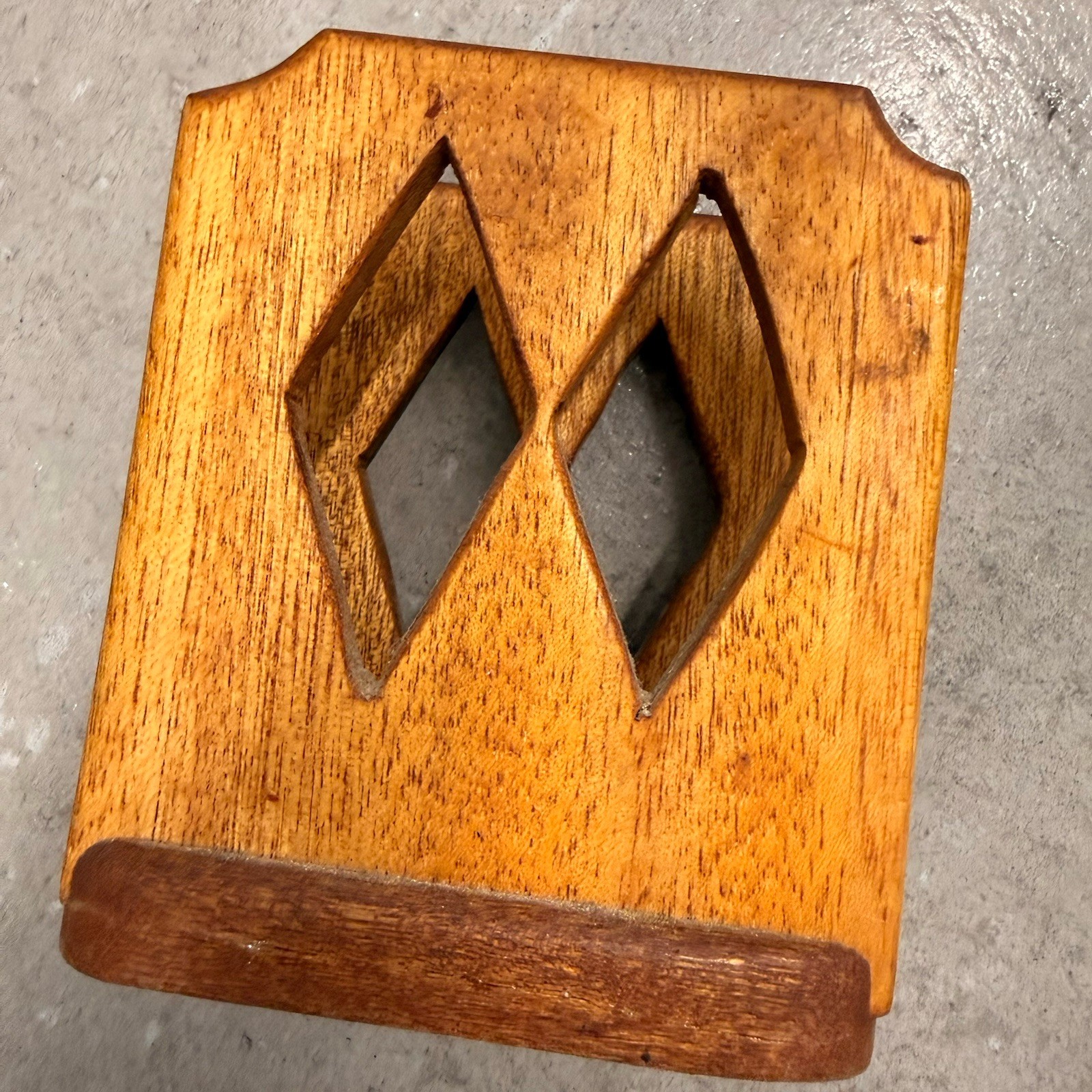 Vtg Handmade Wood Diamond Napkin Letter Holder CottageCore Farmhouse Cabin Decor