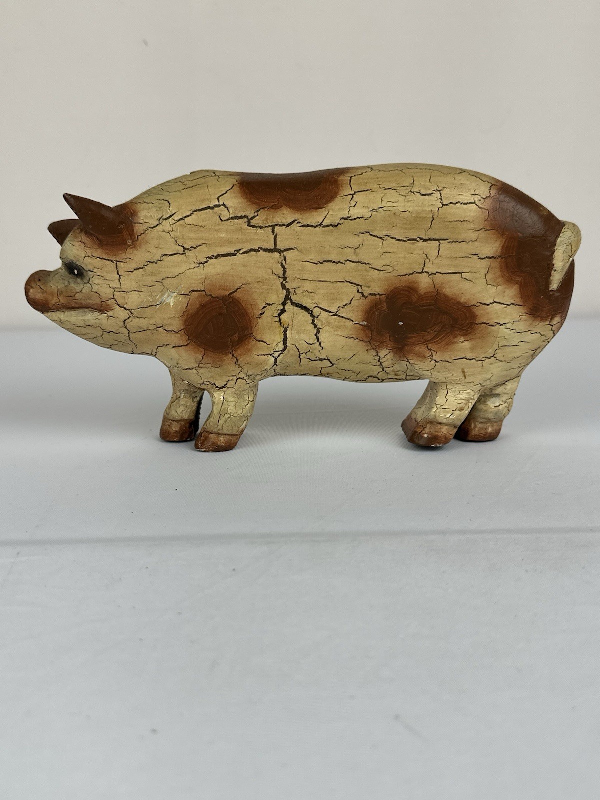 Vintage Folk Art Wooden Pig Figurine Rustic Farmhouse Pig Sculpture