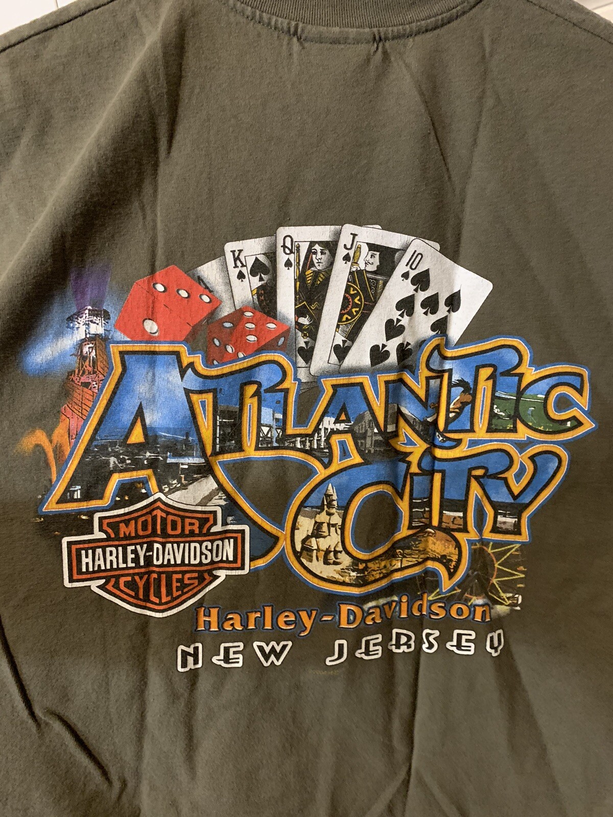 HARLEY DAVIDSON muscle tee Large Gray Green Atlantic City NJ USA 2006 HARLEY DAVIDSON muscle tee Large Gray Green Atlantic City NJ USA 2006