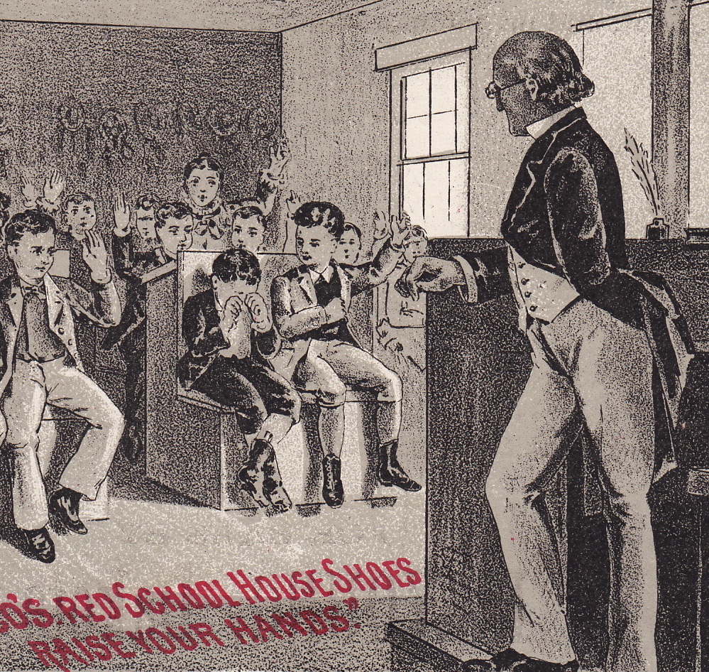 Dakota IL c. 1887 Henderson Red School House Shoe Teacher Advertising Trade Card