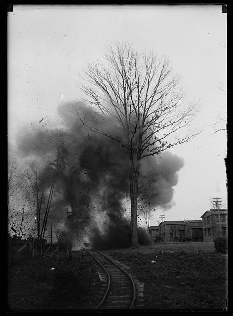 Photo:Military Artillery Explosion 1915-1923 Railroad Track Blast
