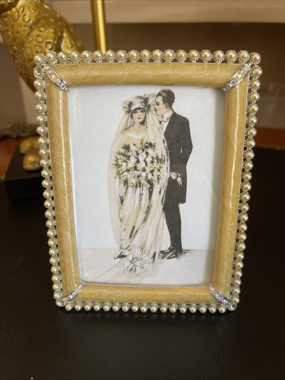 RARE JAY STRONGWATER EMILIA DUCHESS WEDDING PEARL PAVE CRYSTAL EDGE ENAMEL FRAME