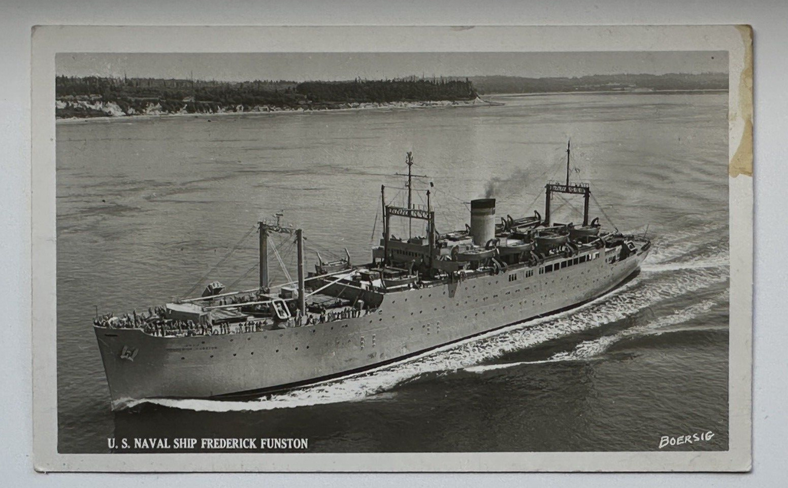 US Navy Cargo and Transport Ship C-3  Frederick Funston  c1940 RPPC Real Photo