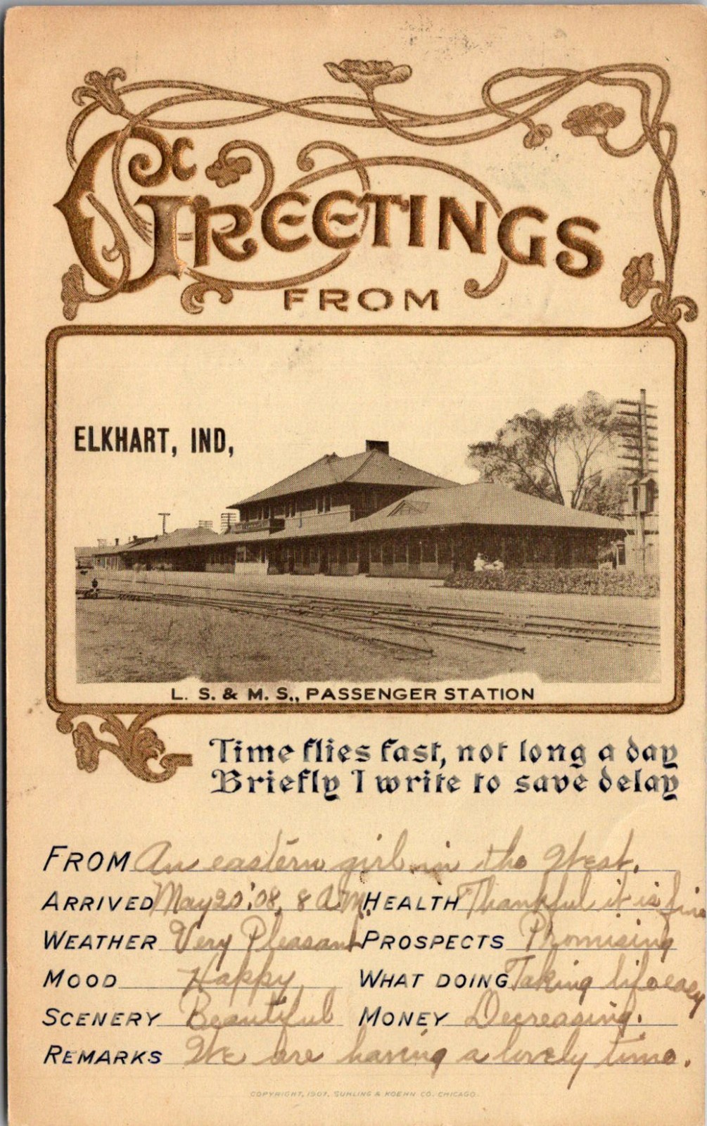 LS & MS Passenger Station Elkhart Indiana Vintage Postcard TP13-29