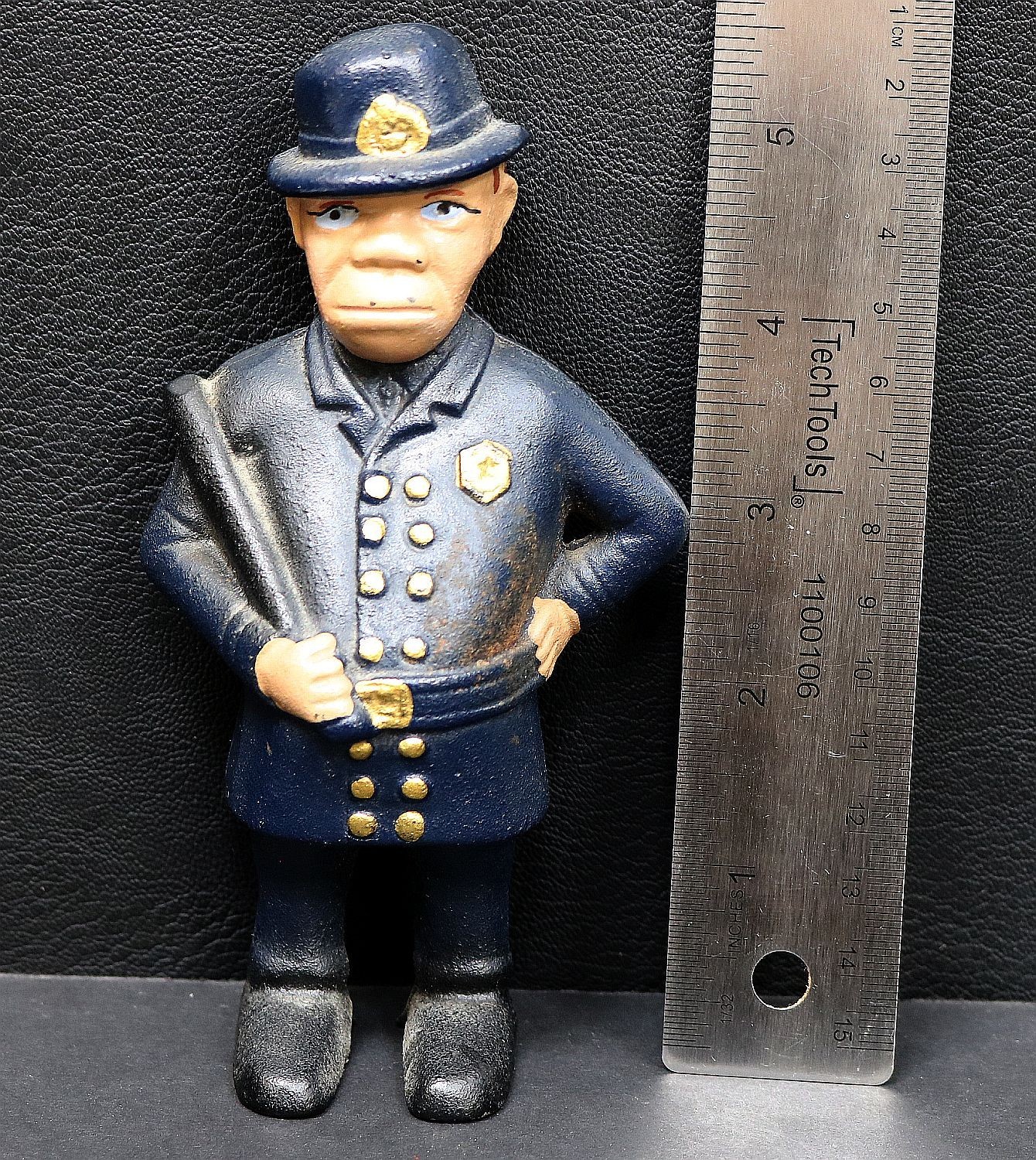 Vintage  Cast Iron Coin Bank Mulligan the Cop Policeman w/Night Stick