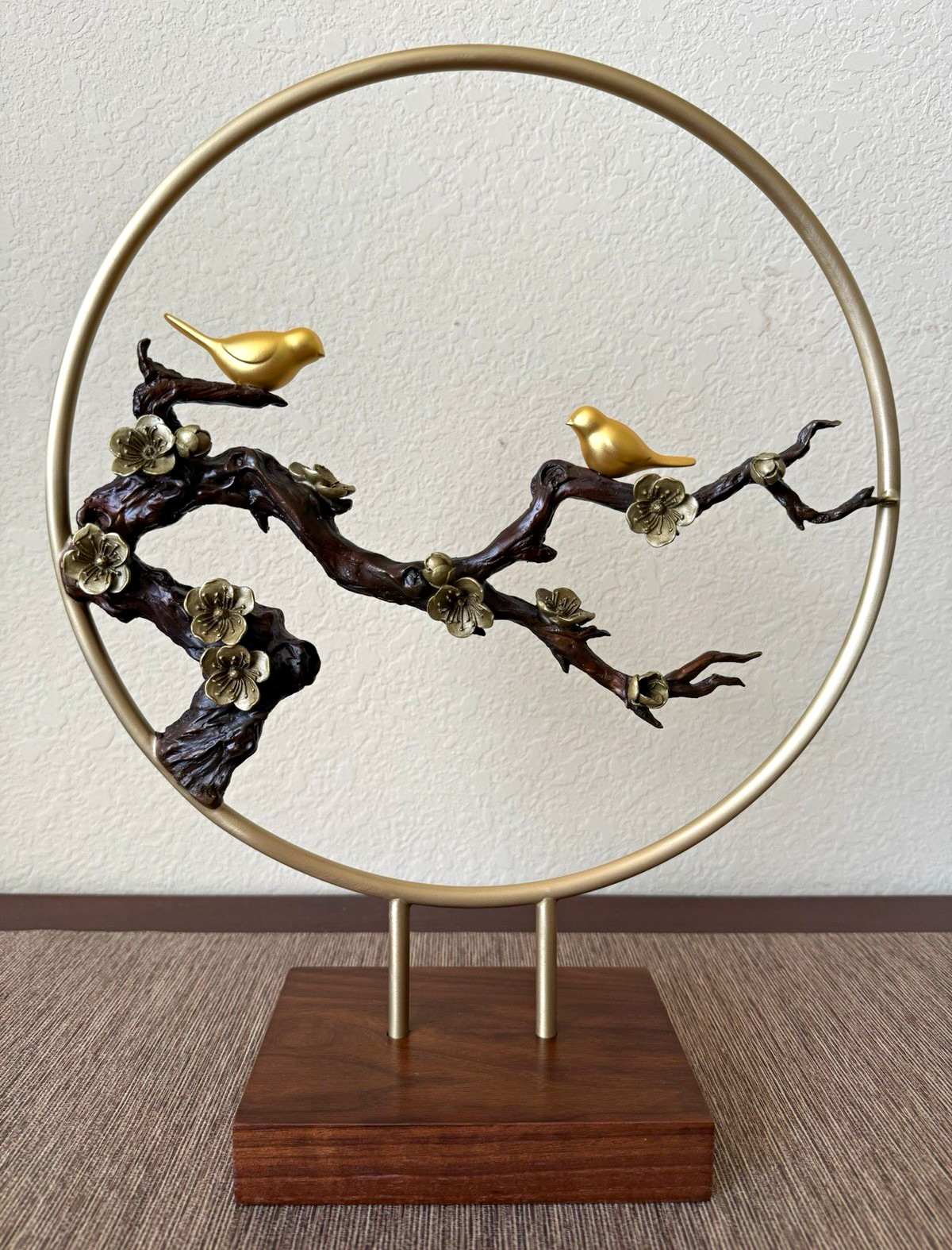 Tongshifu Chinese Brass Sculpture Magpies Plum Blossom 24K Gold Plated w/ COA