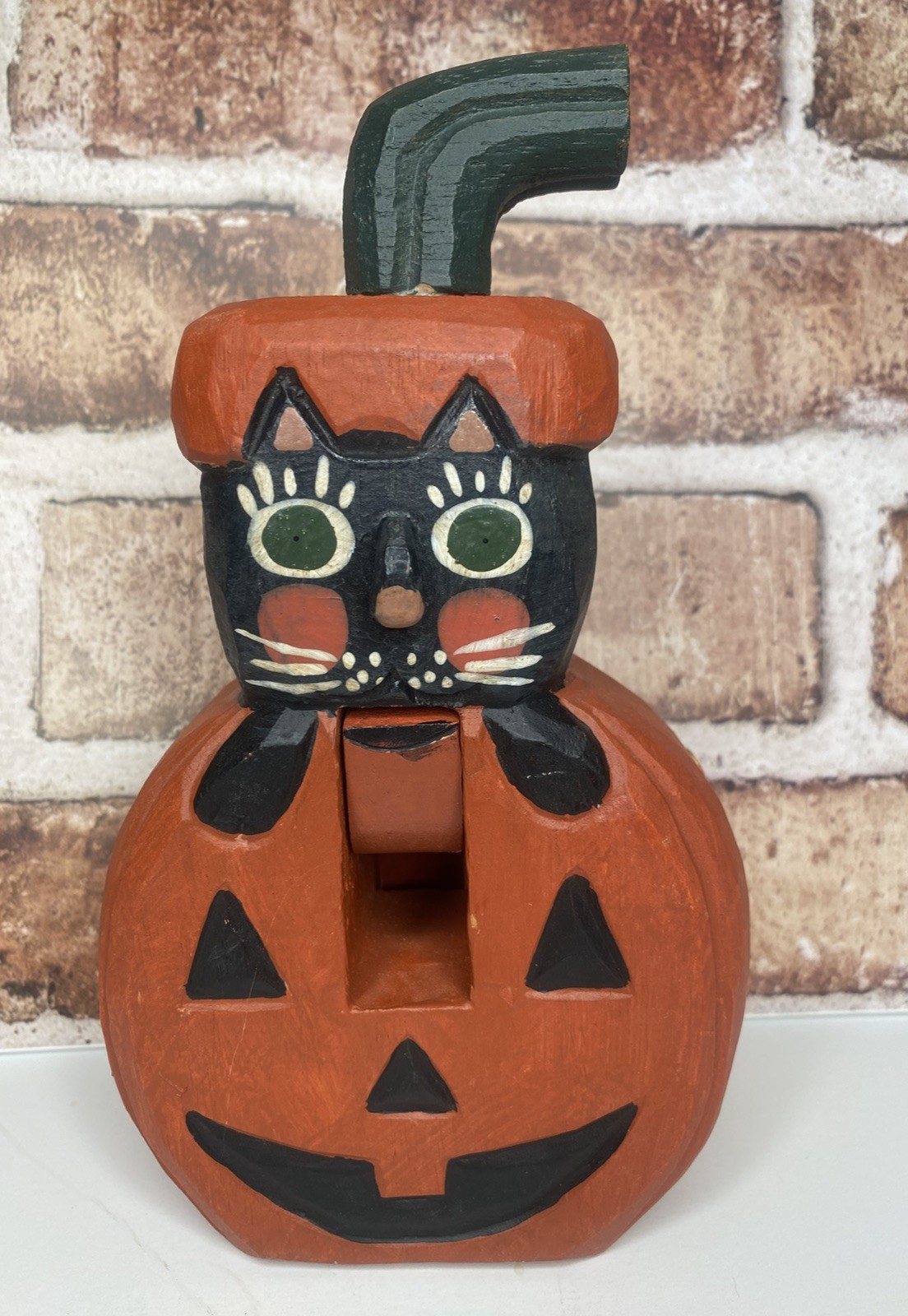 VTG Mary Myers Halloween Black Cat Pumpkin Wooden Nutcracker Folk Art Signed HOH VTG Mary Myers Halloween Black Cat Pumpkin Wooden Nutcracker Folk Art Signed HOH