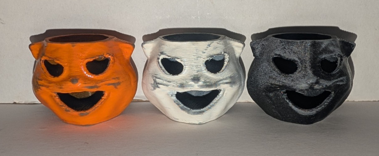 3 Dollhouse Miniature mini Halloween paper mache style Cat Jack O lantern Set