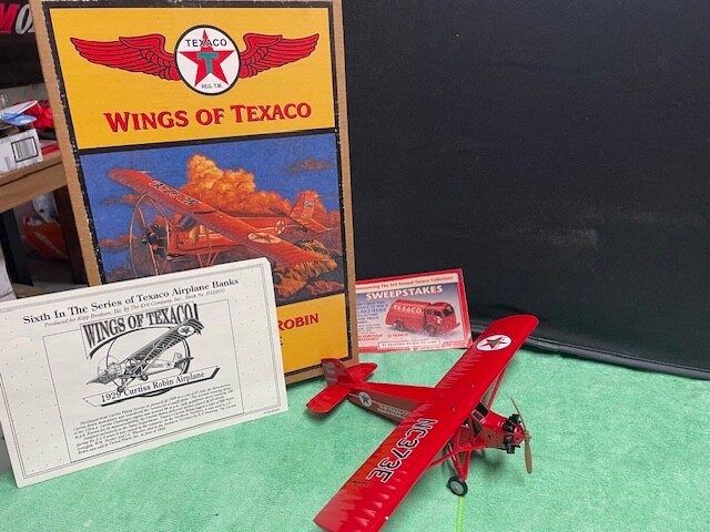 WINGS OF TEXACO  1929 Curtiss Robin Die Cast Bank With Key