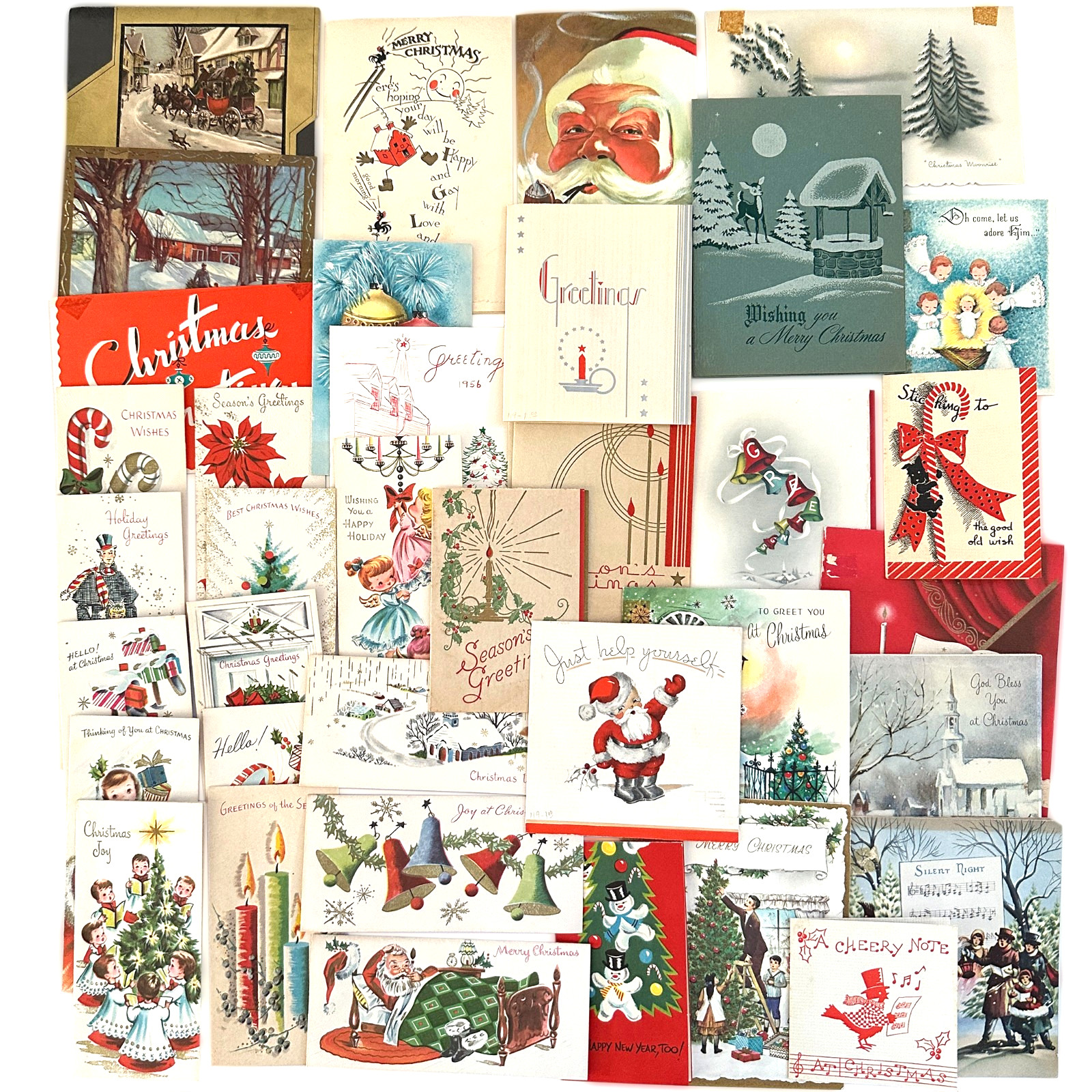 Mixed Lot of 38 Vintage Christmas Holiday Cards, Circa 1950: Some Unused