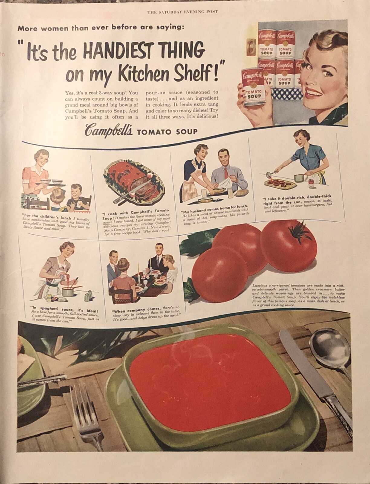 1952 Campbells Tomato Soup PRINT AD Housewife - Handiest Kitchen Shelf VTG 1950s 1952 Campbells Tomato Soup PRINT AD Housewife - Handiest Kitchen Shelf VTG 1950s