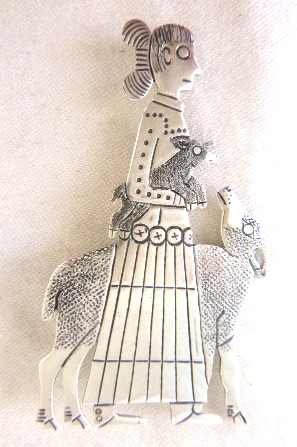 Vintage Clarence Lee Russell Lee Sterling Silver Navajo Woman w/Sheep Brooch Pin Vintage Clarence Lee Russell Lee Sterling Silver Navajo Woman w/Sheep Brooch Pin