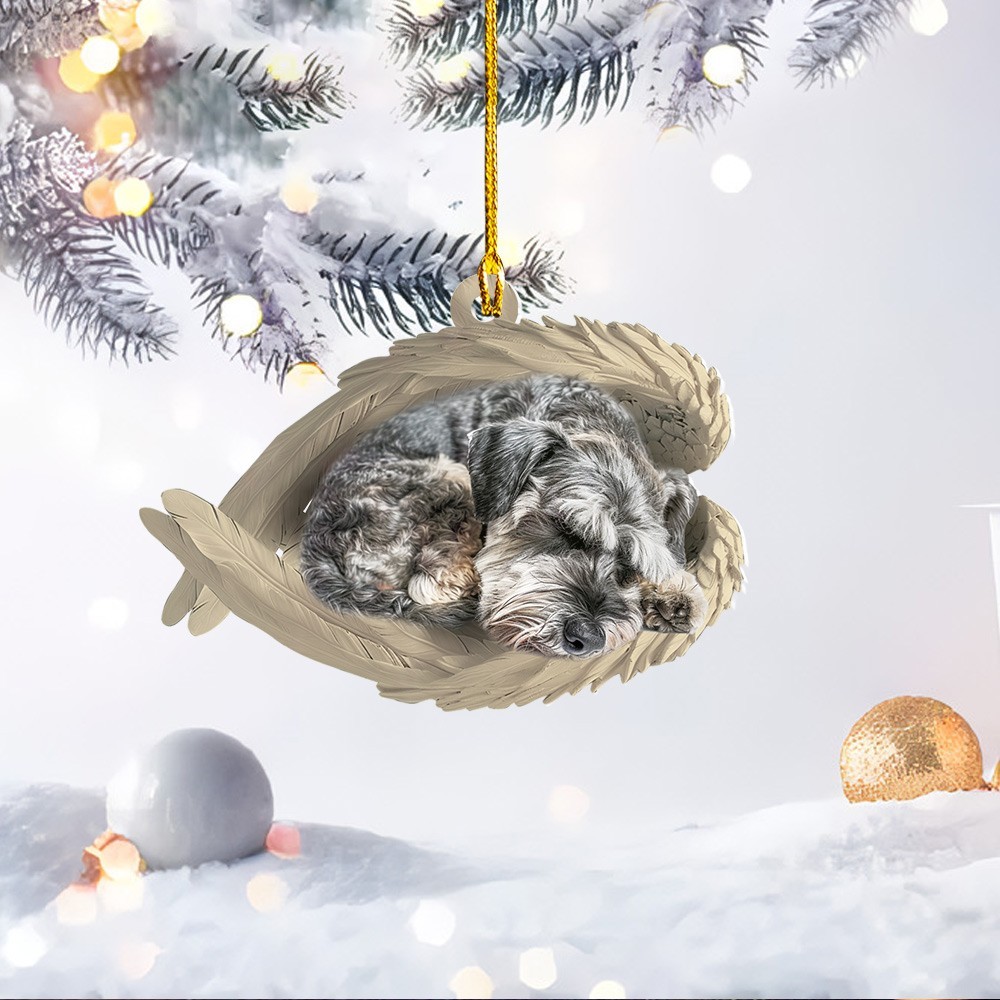 Personalize Schnauzer Dog Sleeping Angel Ornament, Schnauzer Angel Car Ornament Personalize Schnauzer Dog Sleeping Angel Ornament, Schnauzer Angel Car Ornament