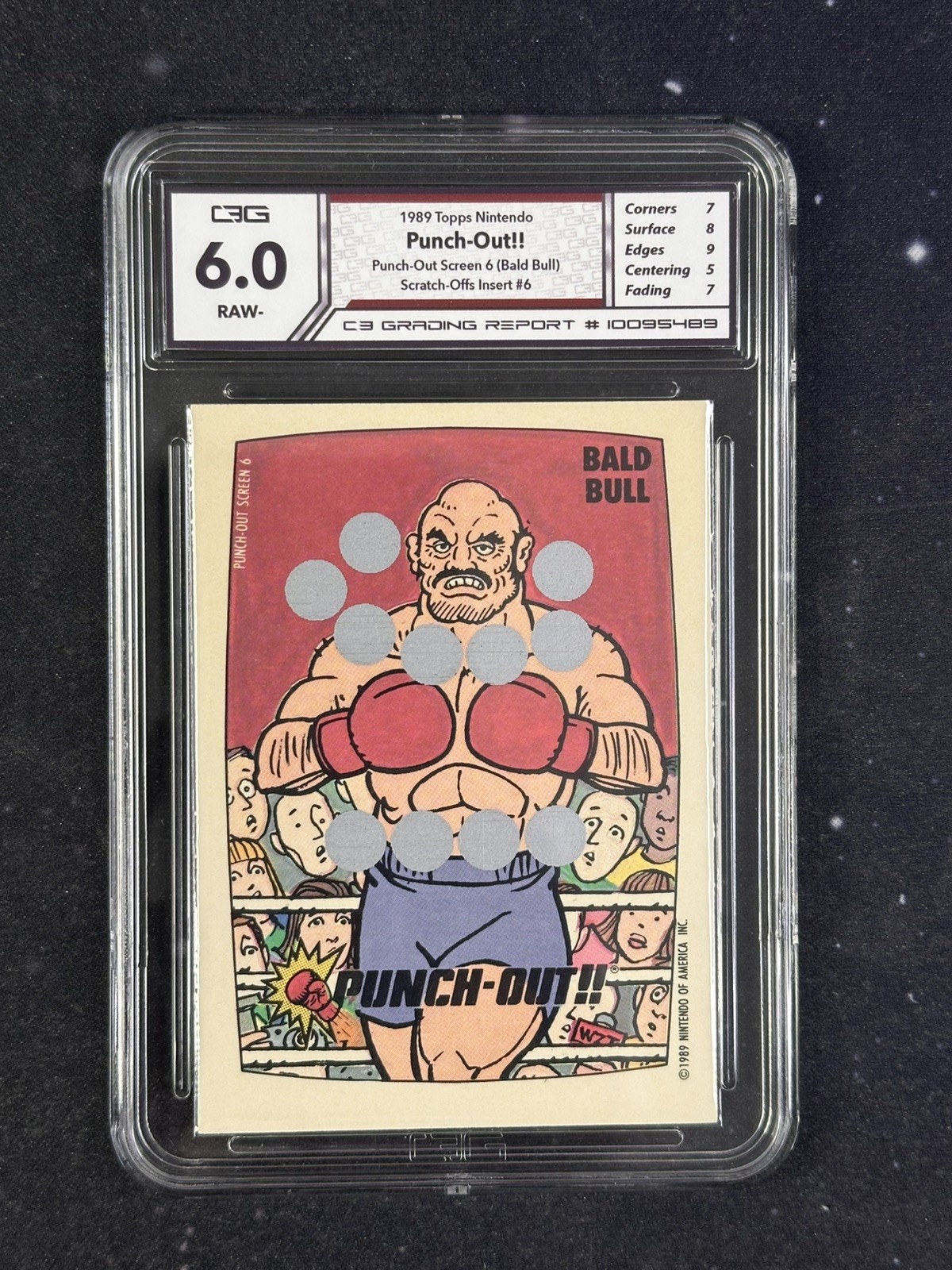 1989 Topps Nintendo PUNCH-OUT Bald Bull Screen 6 Scratch Off - C3 Grading 6.0