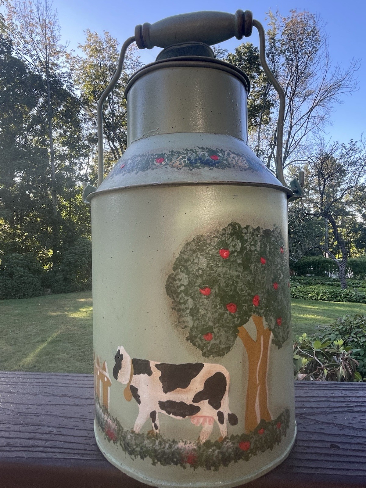 Vintage Hand Painted Metal Milk Can Lid 13 Vintage Hand Painted Metal Milk Can Lid 13