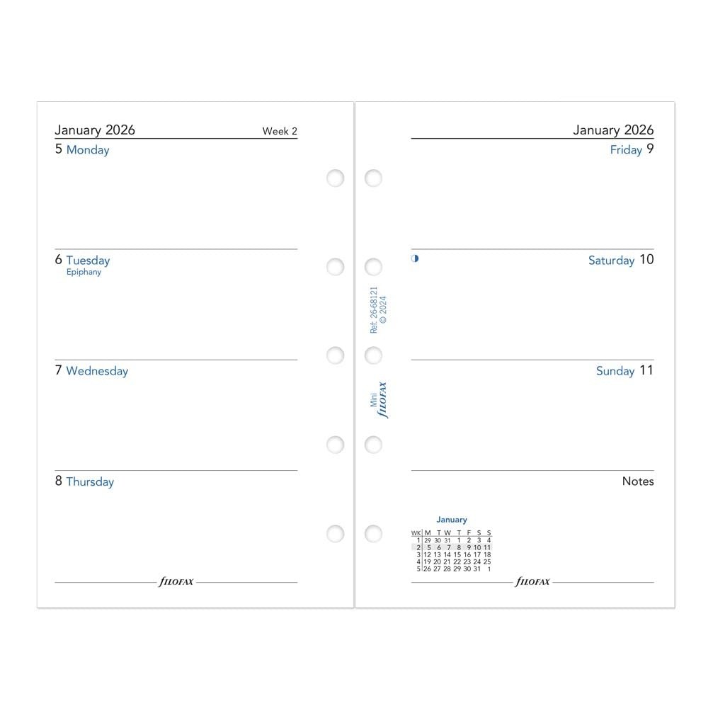 Filofax Week on Two Pages 2026 Mini Diary Refill, English, 2.6\ Filofax Week on Two Pages 2026 Mini Diary Refill, English, 2.6\