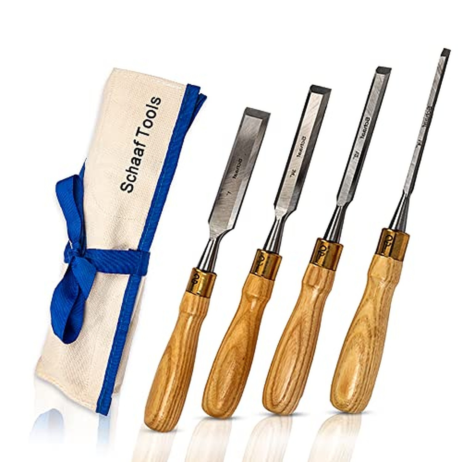 Schaaf Tools 4-Piece Wood Chisel Set for Woodworking, Cr-V 60 Steel Blades Schaaf Tools 4-Piece Wood Chisel Set for Woodworking, Cr-V 60 Steel Blades