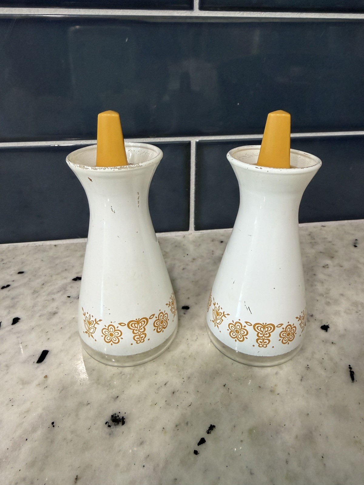 Pyrex Vintage 1970s Pyrex Butterfly Gold Salt & Pepper Shakers, Glass
