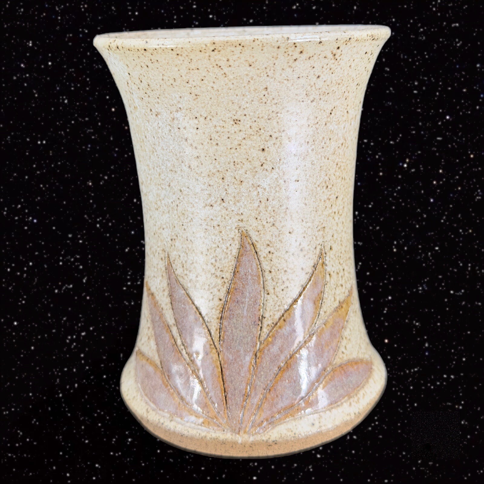 Studio Art Pottery Brown Glazed Plant Leafs Vase Signed By Potter 5\