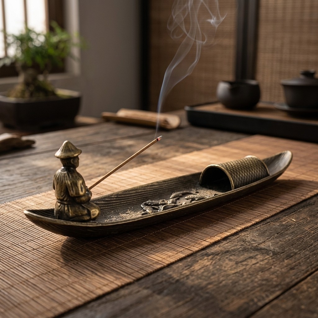 Fishing Old Man Boat Incense Burner – Vintage Sandalwood Holder & Zen Home Decor
