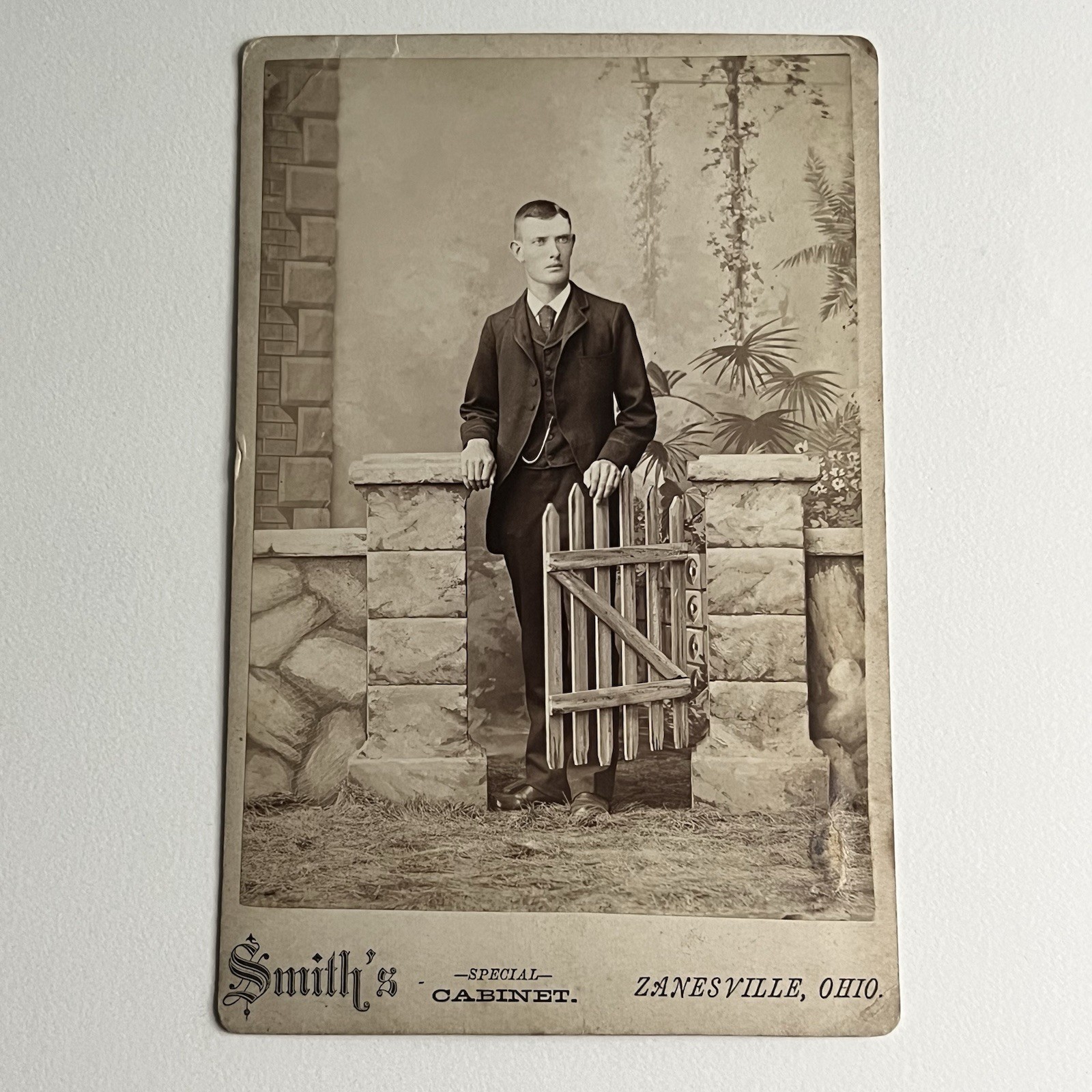 Antique Cabinet Card Photograph Handsome Charming Man Fence Zanesville OH