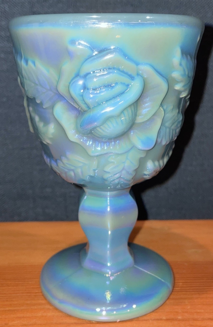 Madonna Inn Wild Rose Georgia Blue Luster Goblet Iridescent 5” Tall Madonna Inn Wild Rose Georgia Blue Luster Goblet Iridescent 5” Tall