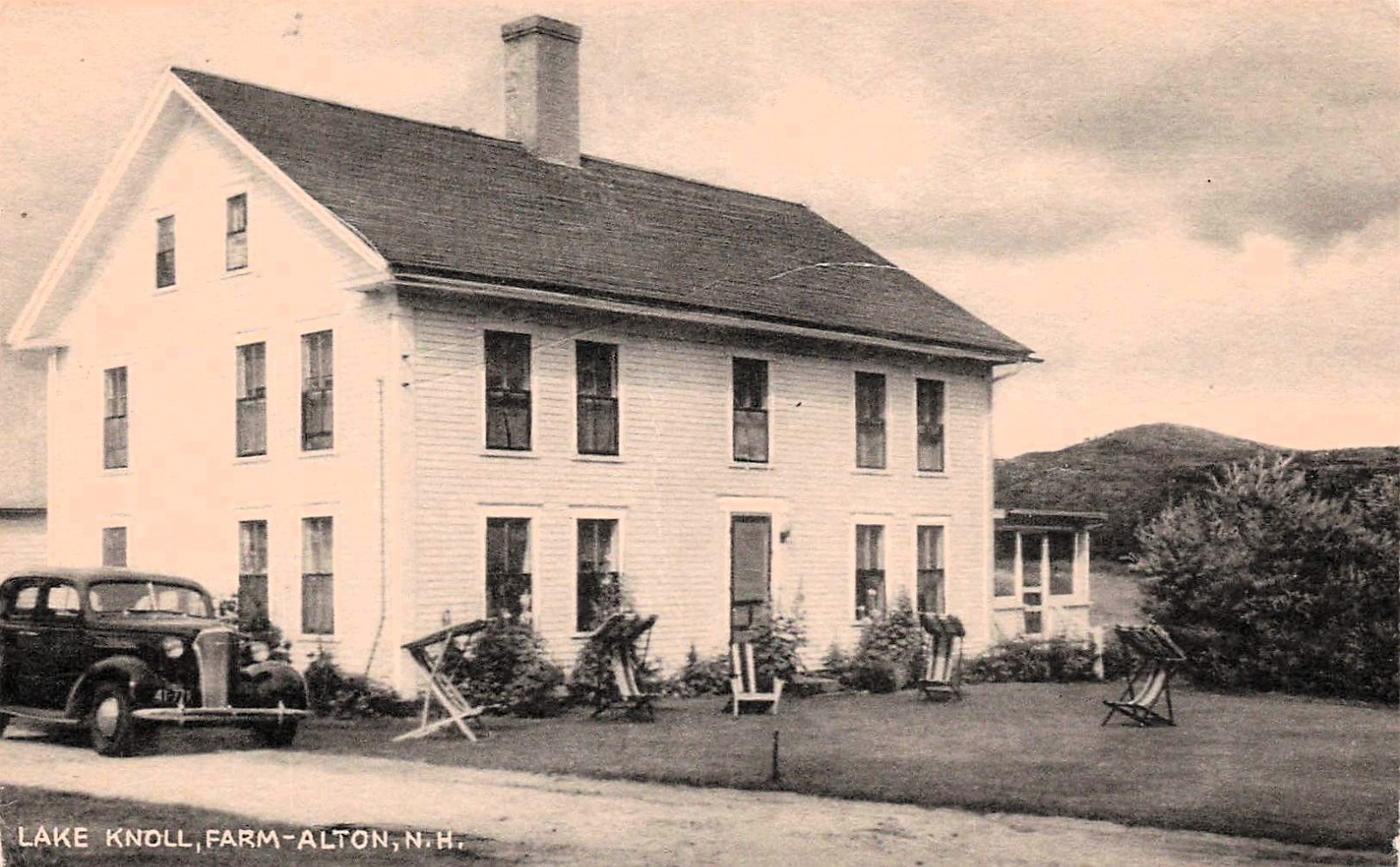 Lake Knoll Farm Alton New Hampshire NH House Porch Antique Car Vtg Postcard J47