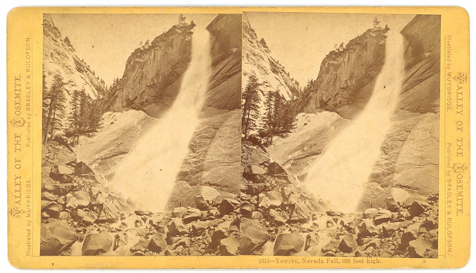 YOSEMITE STEREOVIEW - Yowiye - Nevada Fall - EJ Muybridge 1870s