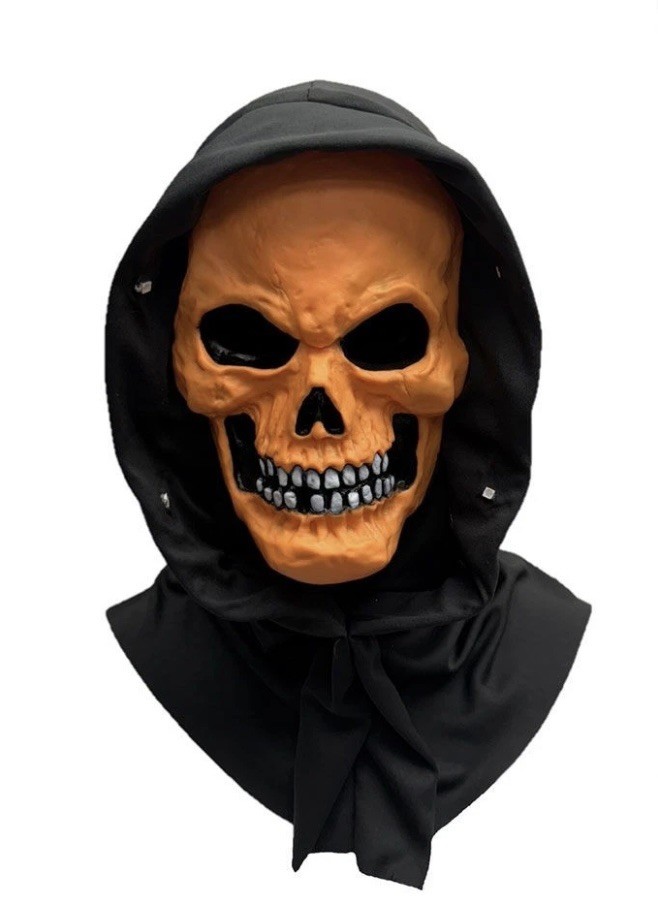 Fun World Black Light Orange Skeleton Steve Skull Mask With Shroud EU Stamp