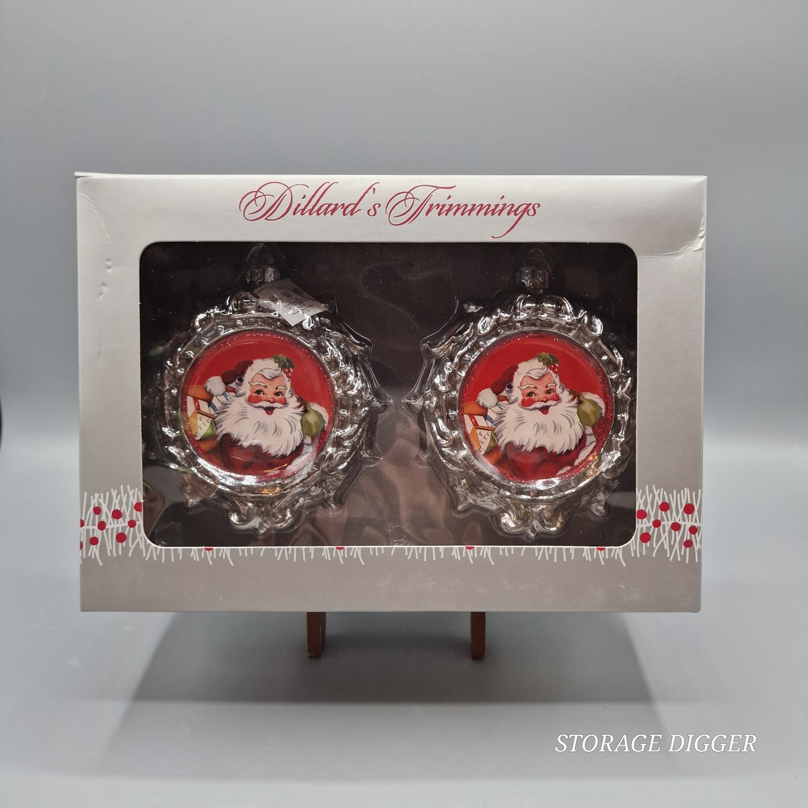 VTG Dillard's Trimmings Santa Claus Christmas Ornaments Holiday Decor Set of 2