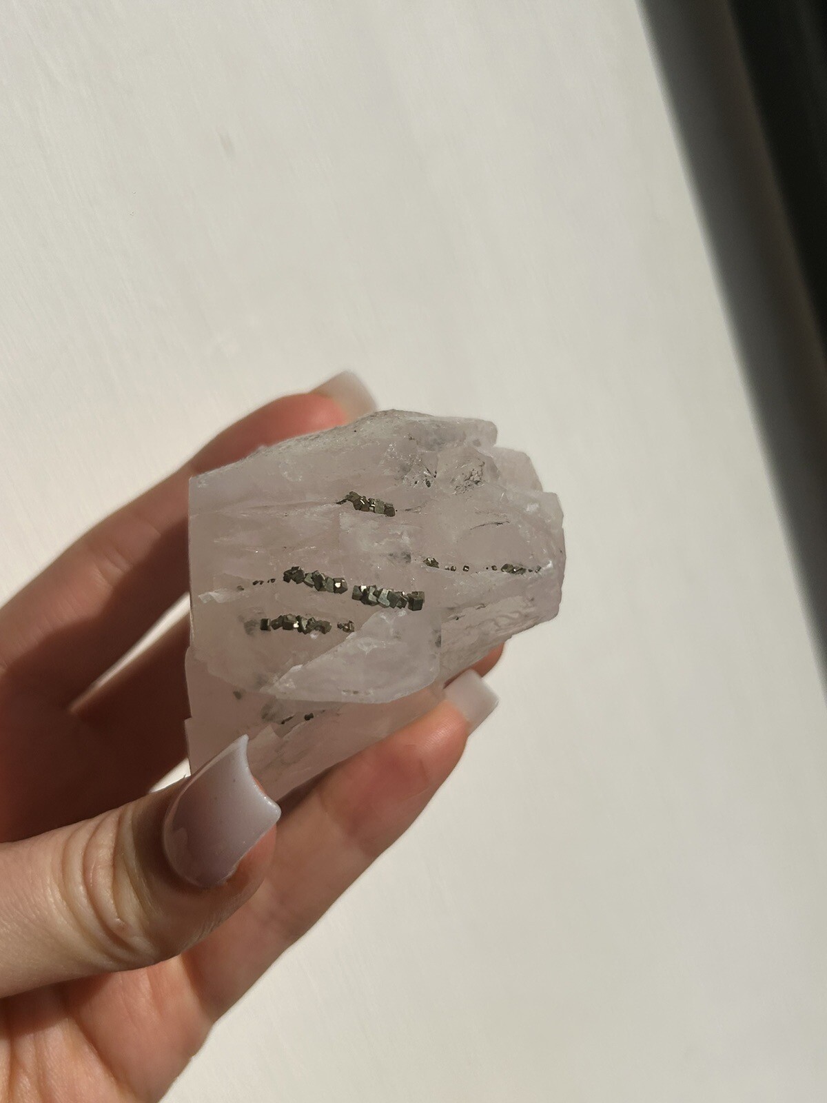 Mangano Calcite Pagoda Crystal Specimen with Cubic Pyrite