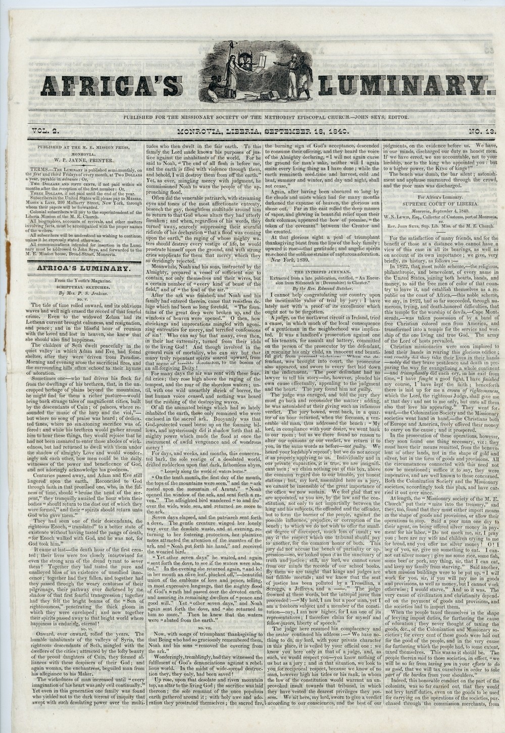 Africa\'s Luminary 1840 Liberia Slavery American Freed Slaves Black War Methodist