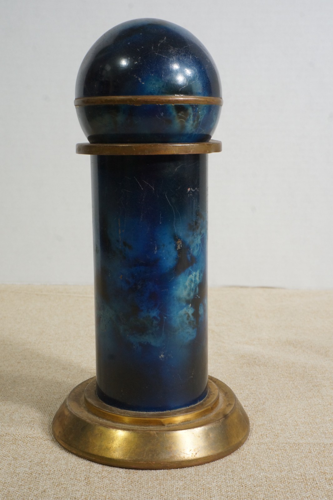 Vintage MCM Brass Pop Up Cigarette Dispenser Carousel Blue Faux Lapis Enamel 9\